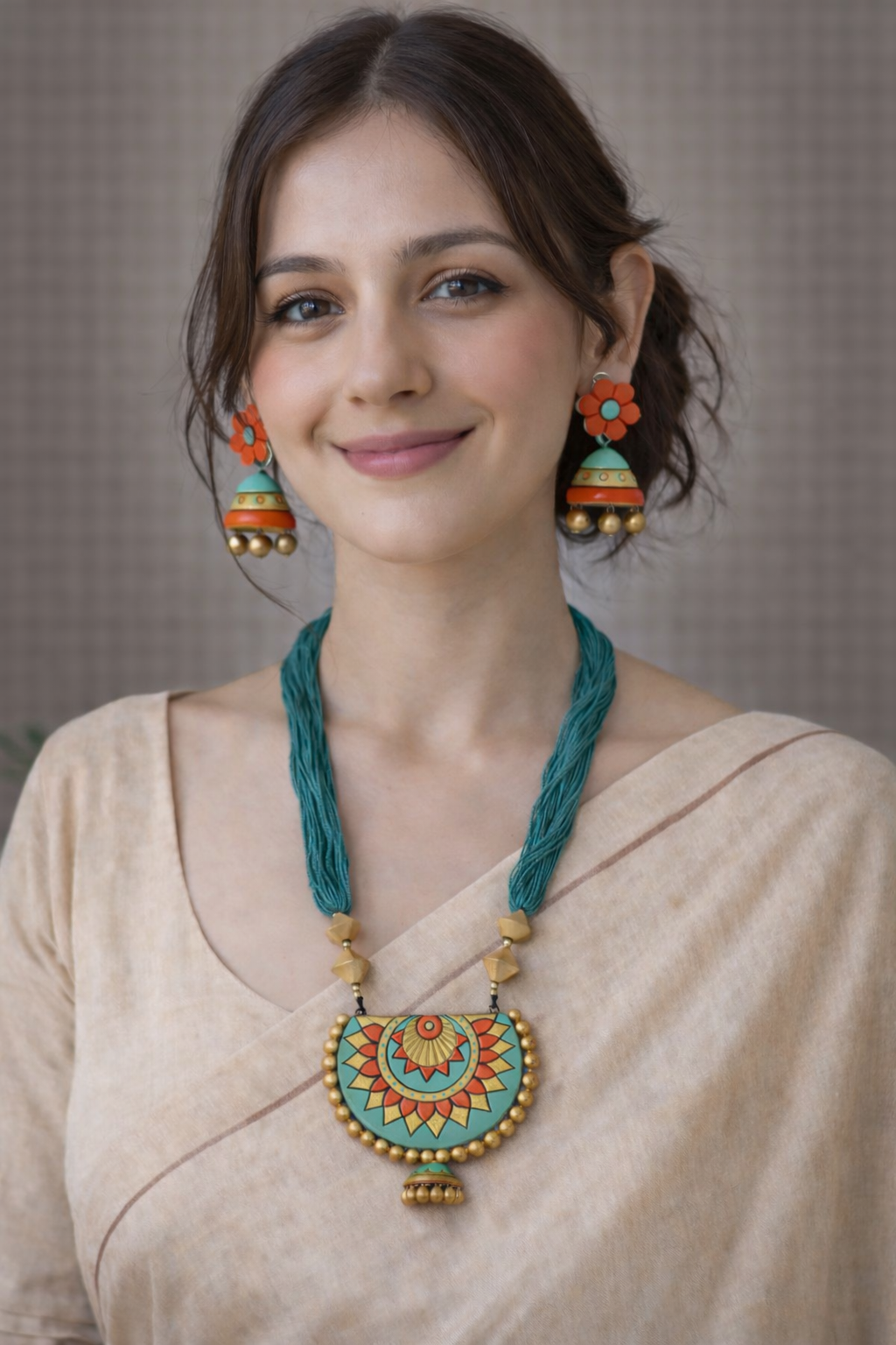 Turquoise Arc Shaped Terracotta Necklace Set