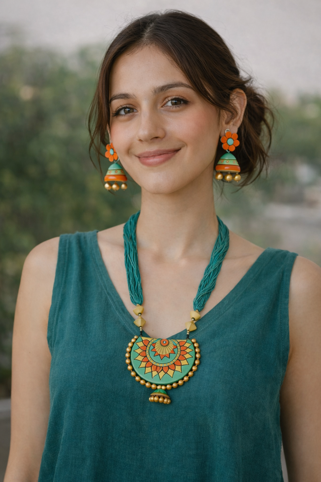 Turquoise Arc Shaped Terracotta Necklace Set