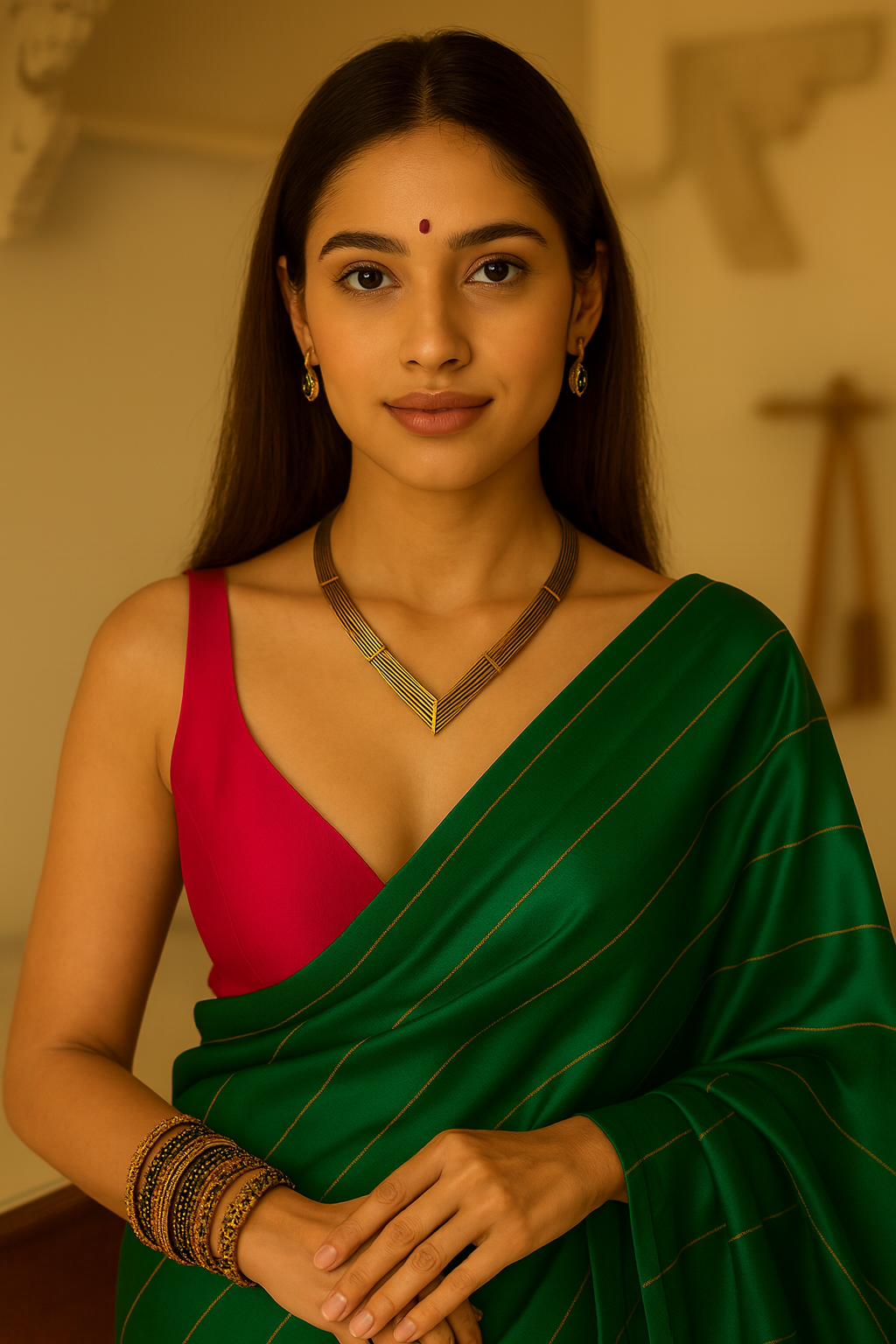 V Shape Dull Finish Brass Choker Necklace