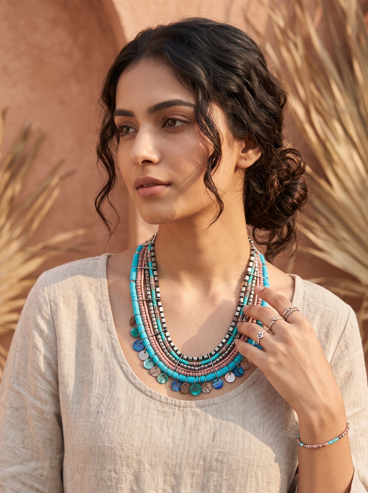 Vibrant Beads Multi Layered Bohemian Choker Necklace