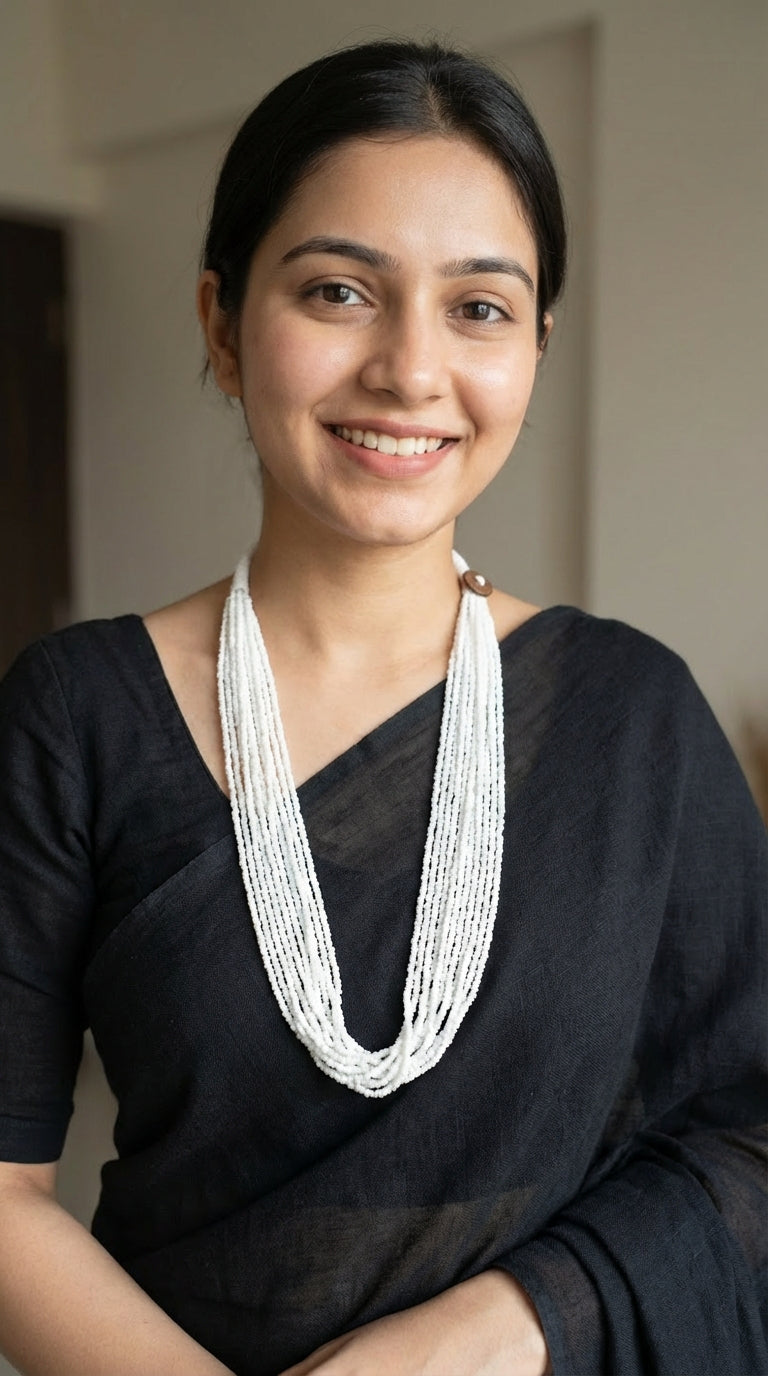 White Beads Layered Necklace