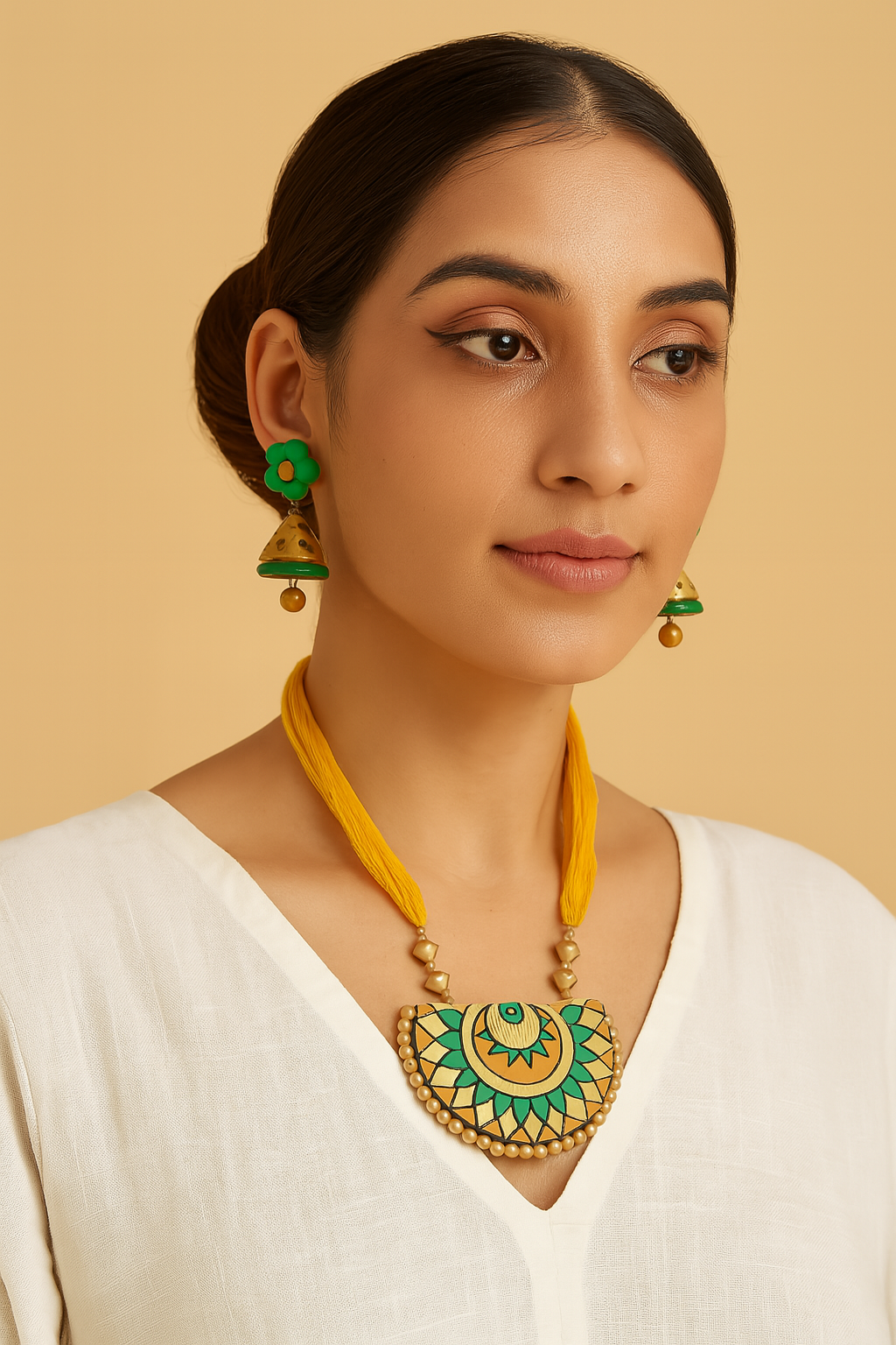 Yellow Arc Shaped Terracotta Necklace Set