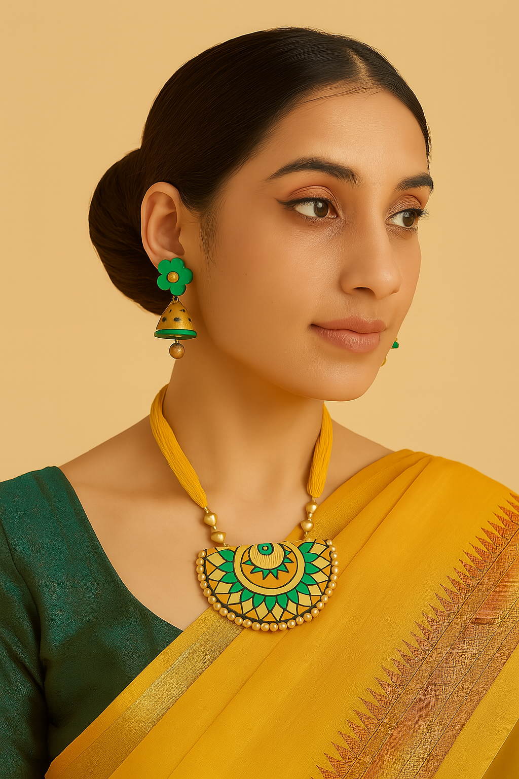 Yellow Arc Shaped Terracotta Necklace Set