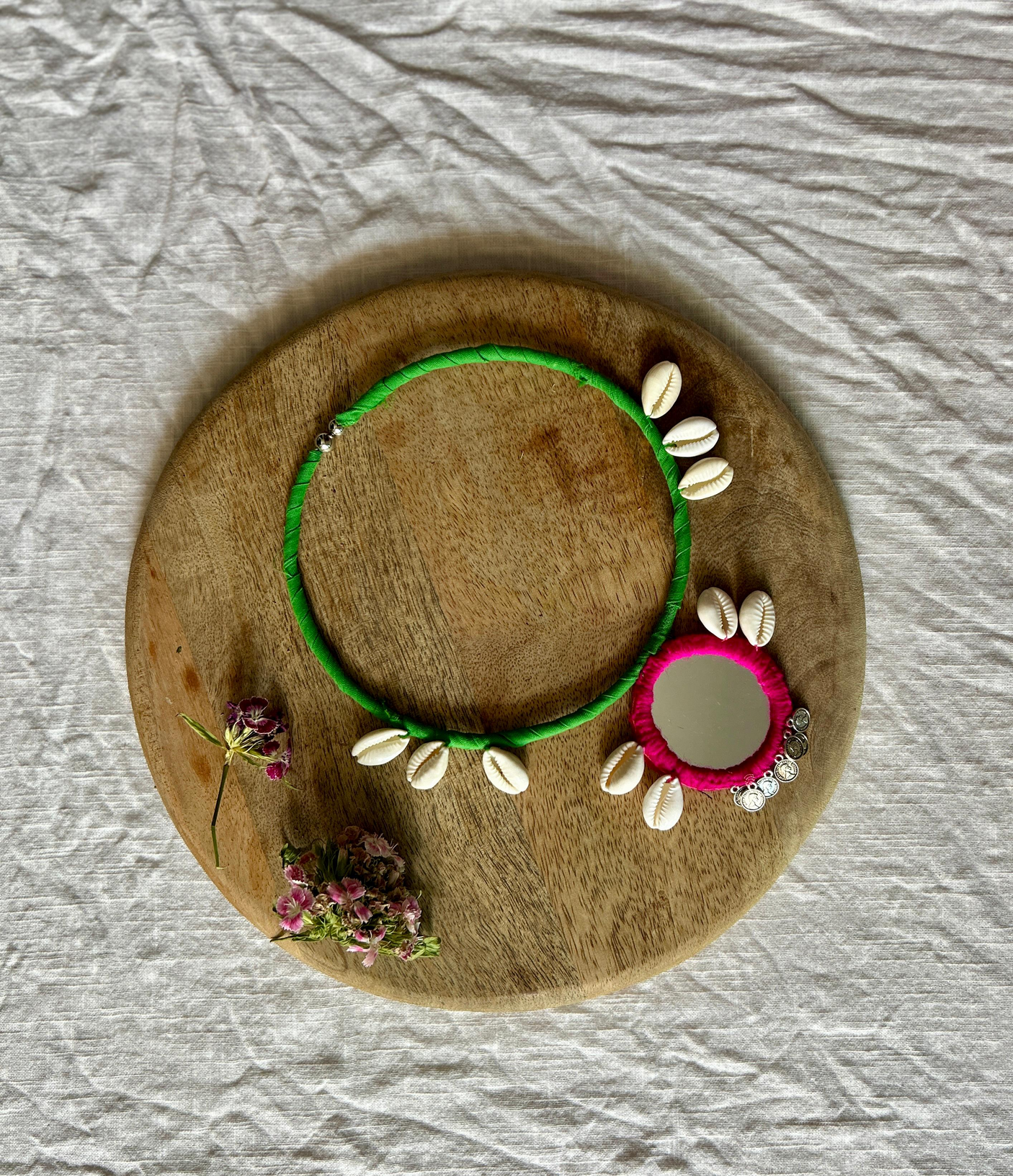 Mirror and Cowrie Shells Handmade Choker Necklace