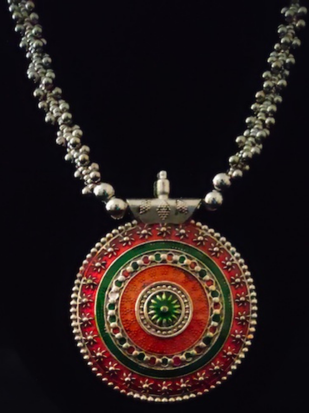 Oxidised Silver Handpainted Necklace Set