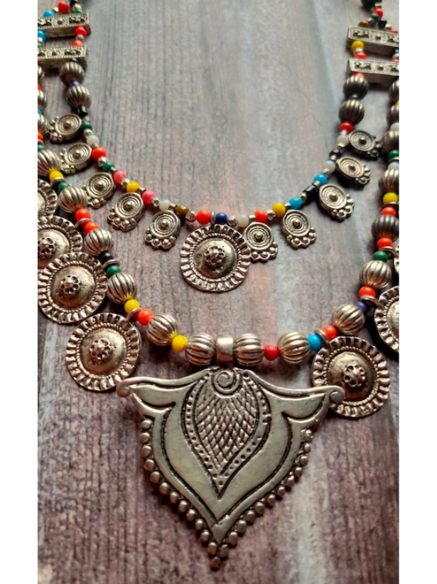 2 Layer Metal and Multi-Color Beads Necklace