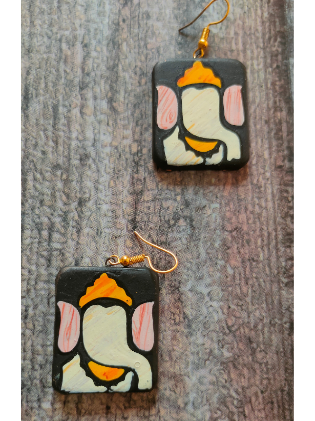 Handmade Ganesha Terracotta Necklace Set with Green Thread Closure