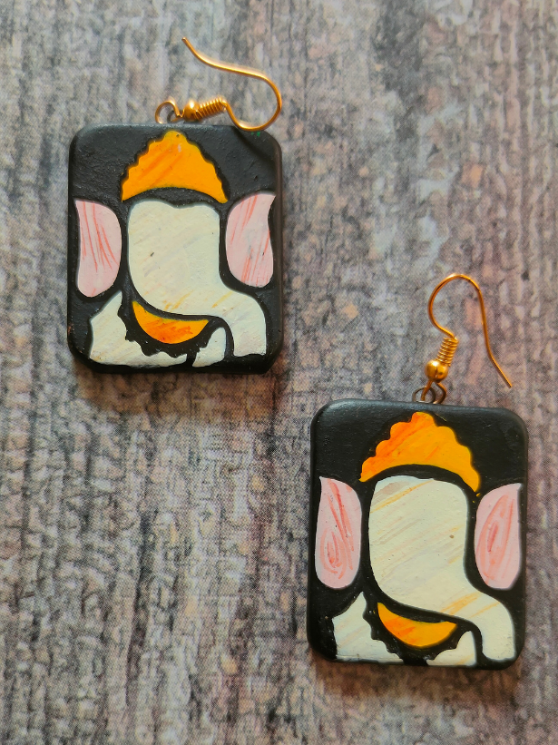 Handmade Ganesha Terracotta Necklace Set with Blue Thread Closure