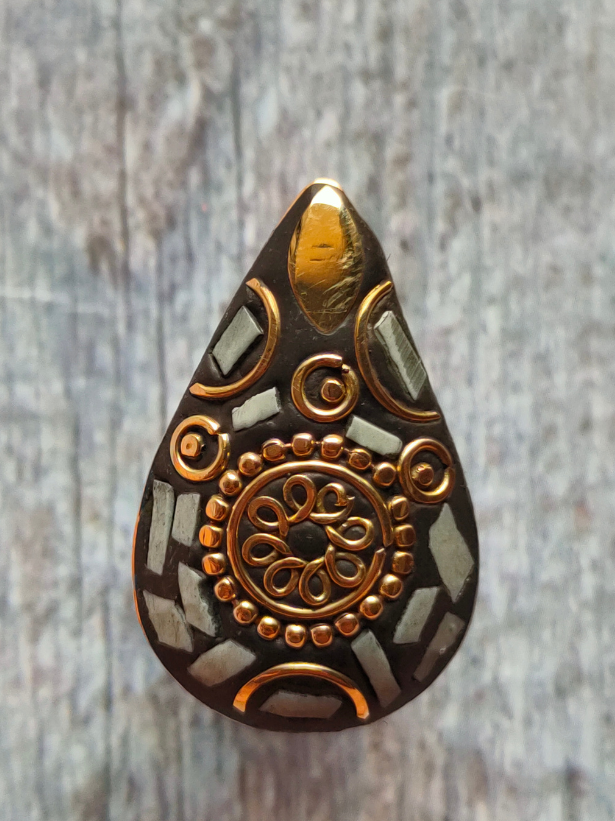 Black and White Tibetan Ring with Gold Detailing