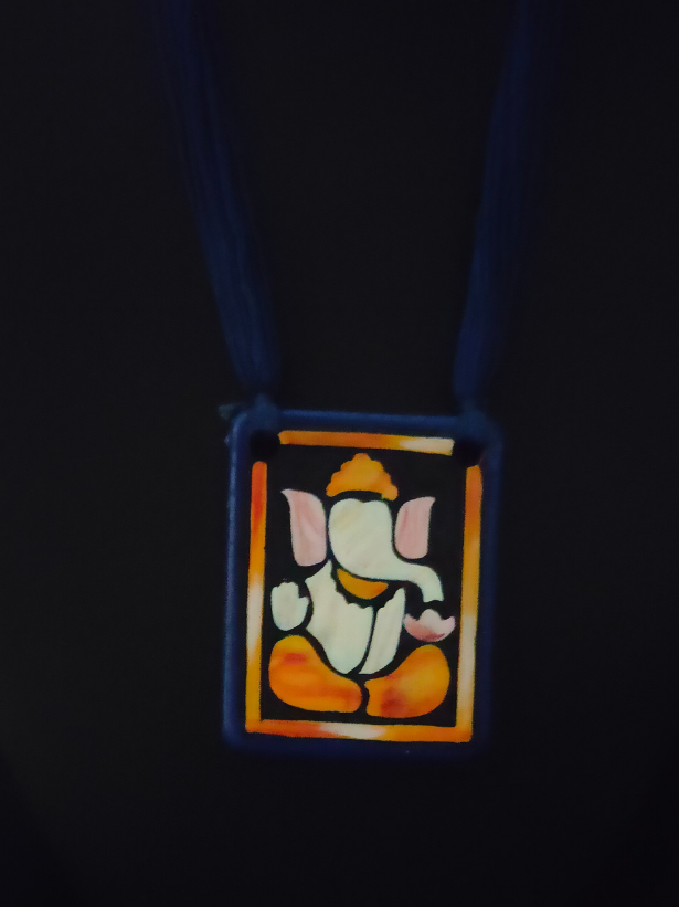 Handmade Ganesha Terracotta Necklace Set with Blue Thread Closure