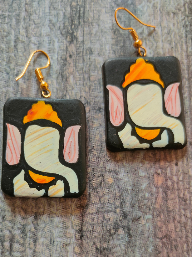 Handmade Ganesha Terracotta Necklace Set with Yellow Thread Closure