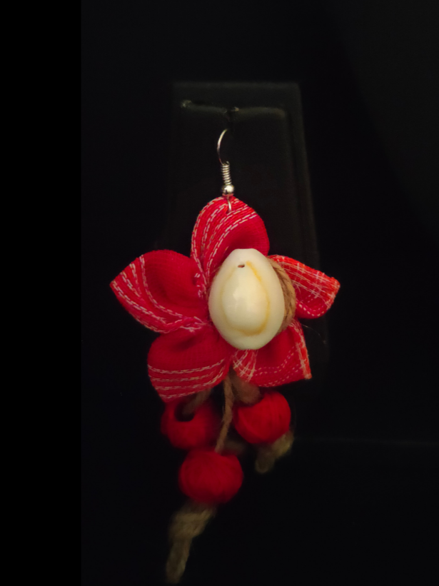 Handcrafted Fabric Earrings with Shell and Jute Strings