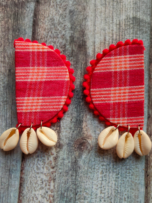 Fabric Earrings with Shell Danglers