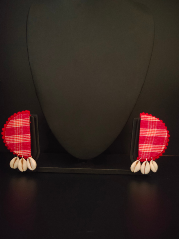 Fabric Earrings with Shell Danglers