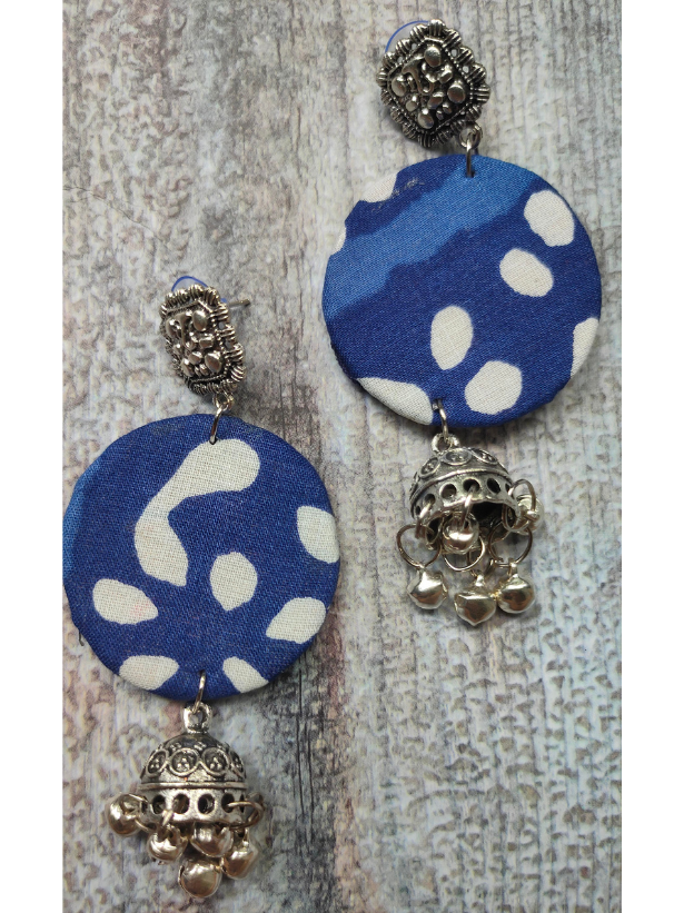Indigo Fabric Earrings with Dangler Jhumkas
