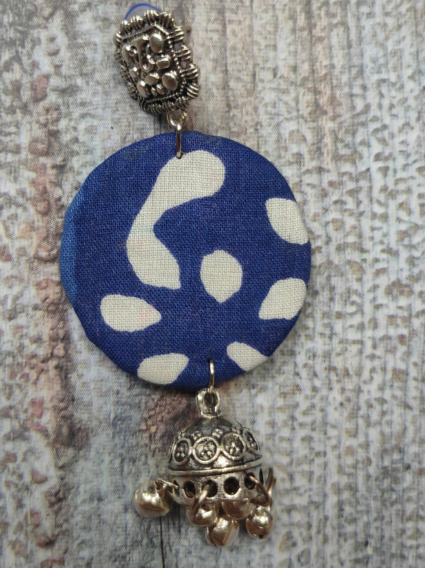 Indigo Fabric Earrings with Dangler Jhumkas