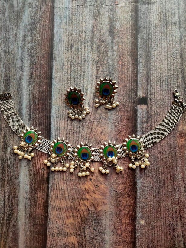 Peacock Motif Choker Necklace Set