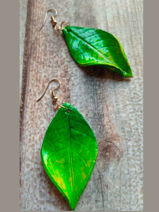 Terracotta Clay Hand Painted Leaf Earrings