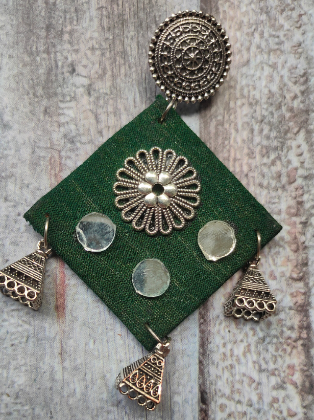 Ethnic Mirror Work Fabric Earrings with Jhumka Danglers