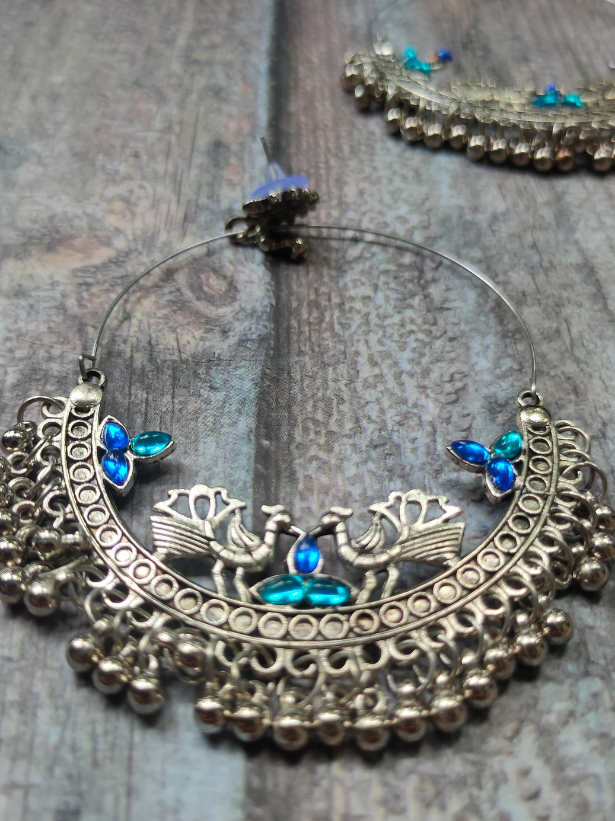 Long Chain Half-Moon Pendant Necklace with Chandbali Earrings