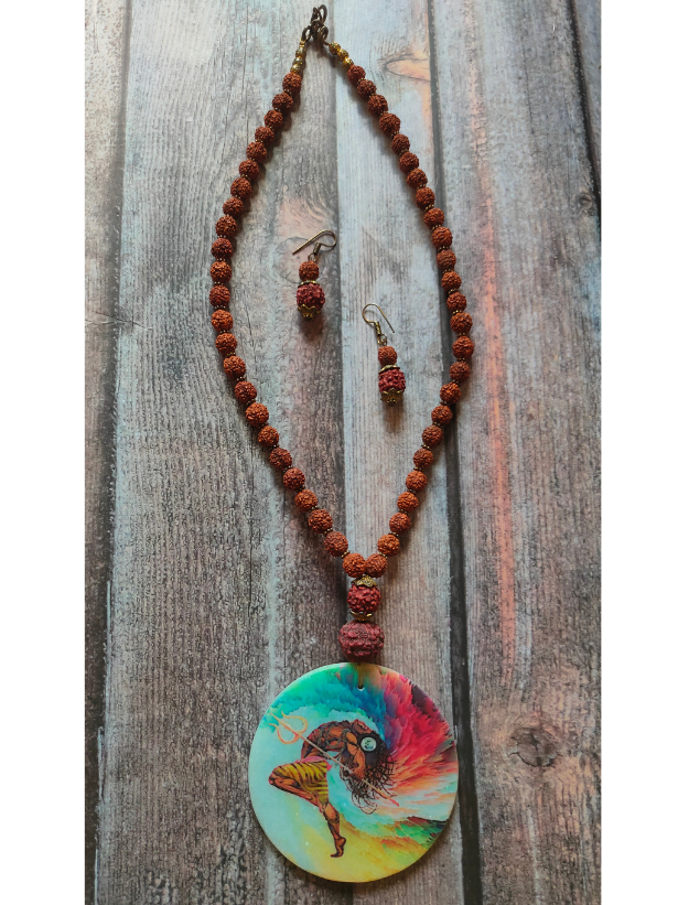 Handcrafted Lord Shiva Printed Printed Pure Marble Necklace Set