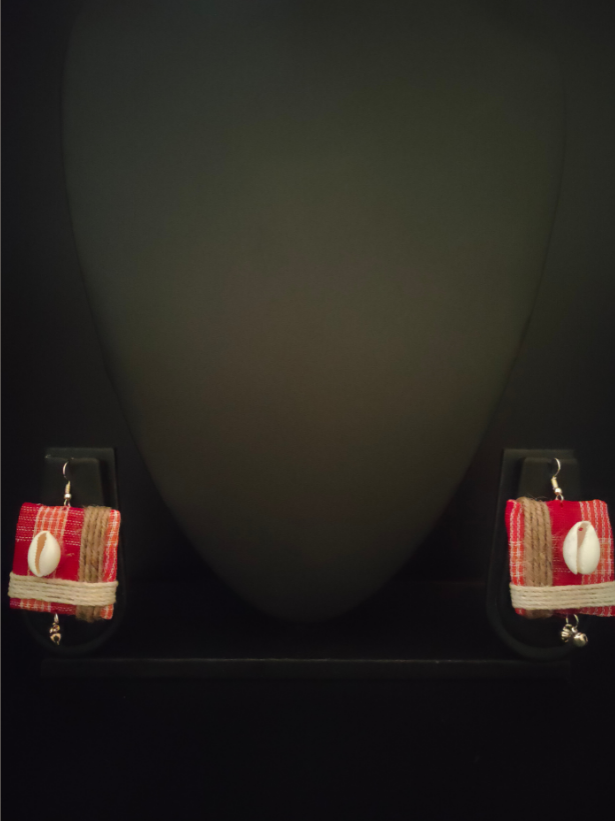 Fabric Earrings with Jute Work and Shell