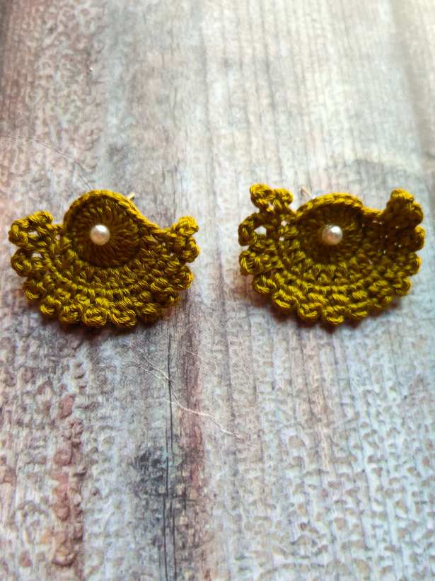 Mehendi Green Hand Knitted Crochet Earrings