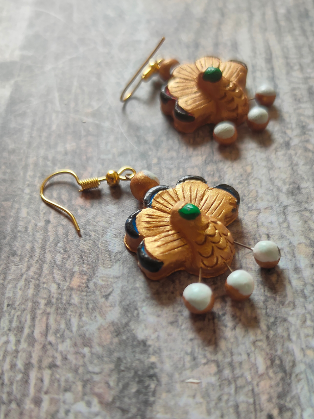 Peacock Shape Handmade Terracotta Clay Necklace Set with Thread Closure