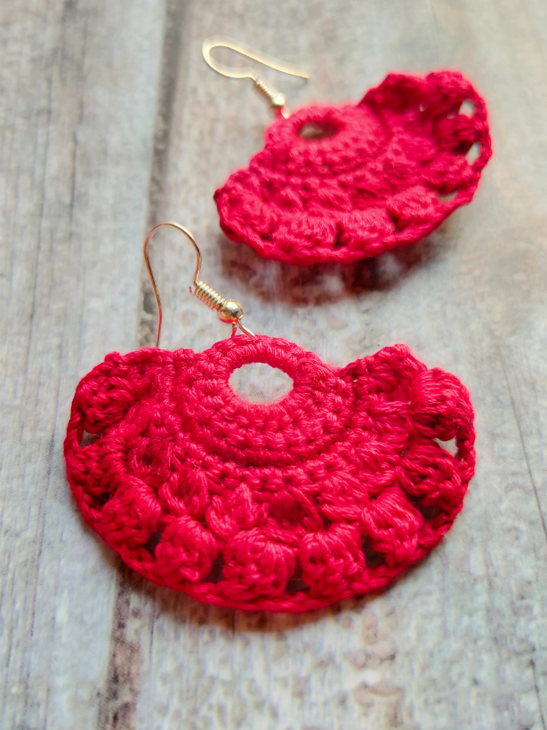 Red Hand Knitted Crochet Earrings