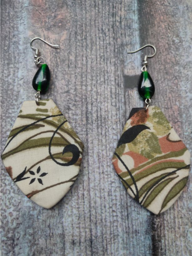 Fabric Necklace Set with Glass and Wooden Beads