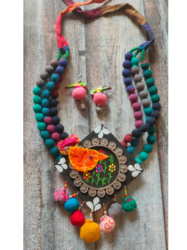 3 Layer Fabric Beads Hand-Painted Necklace Set