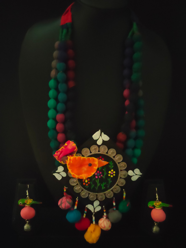 3 Layer Fabric Beads Hand-Painted Necklace Set