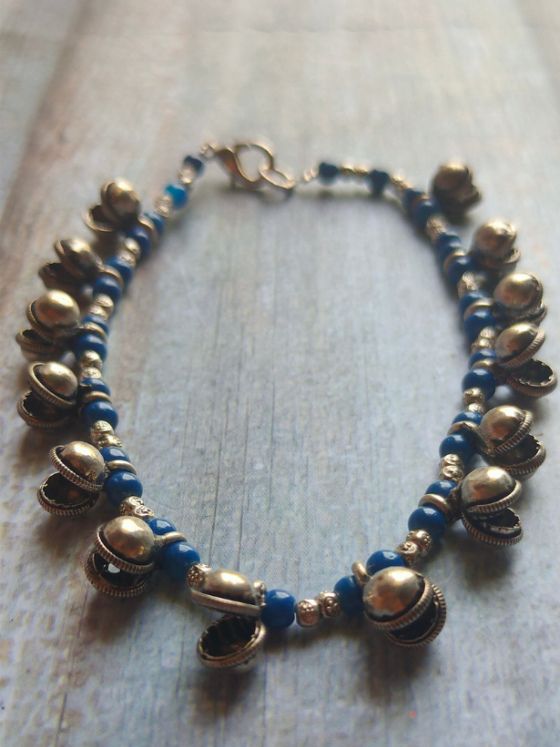 Blue Beads Ghungroo Anklet