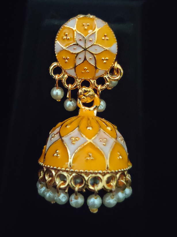 Yellow Handpainted Meenakari Jhumkas