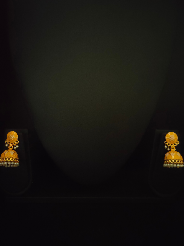 Yellow Handpainted Meenakari Jhumkas
