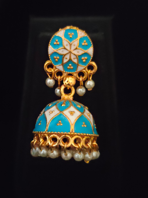 Sea Blue and White Handpainted Meenakari Jhumkas