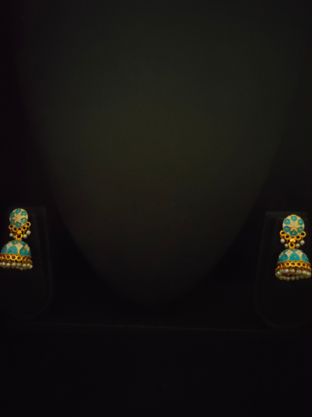 Sea Blue and White Handpainted Meenakari Jhumkas