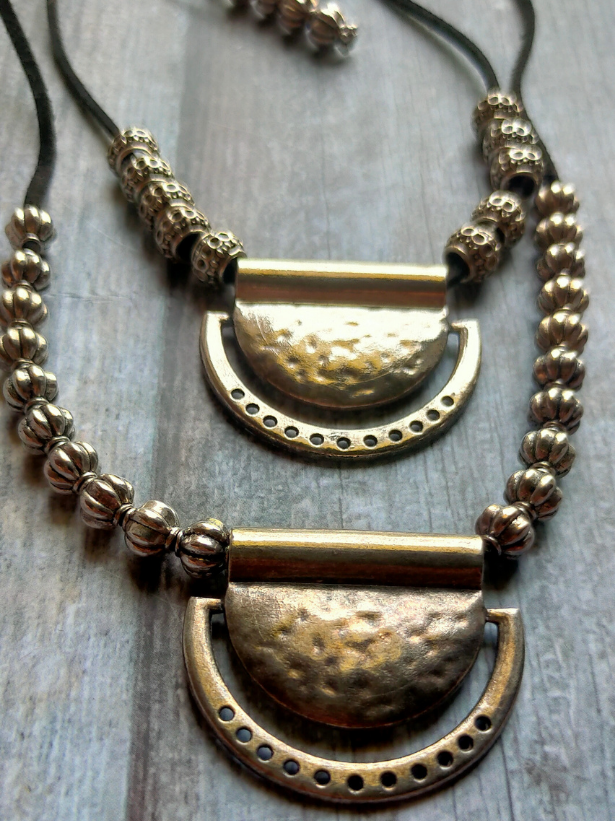2 Layer Necklace Set with Metal Beads and Pendants