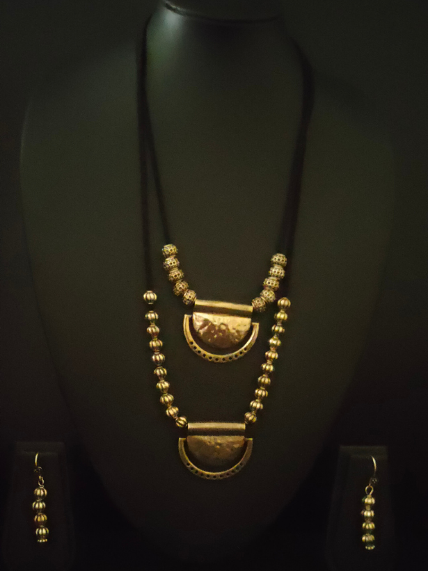 2 Layer Necklace Set with Metal Beads and Pendants