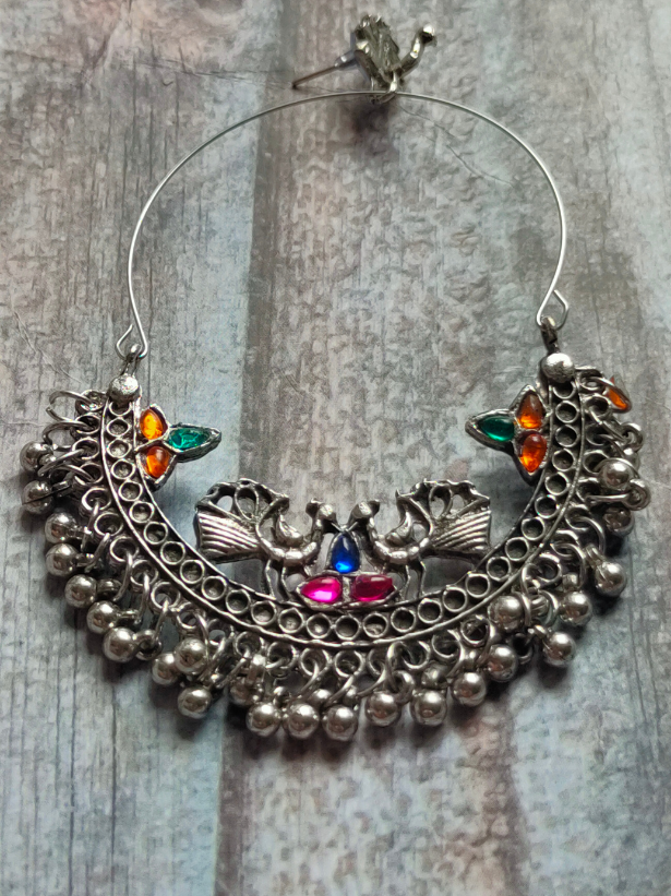 Peacock Detailing Chandbali with Multi-Color Rhinestones