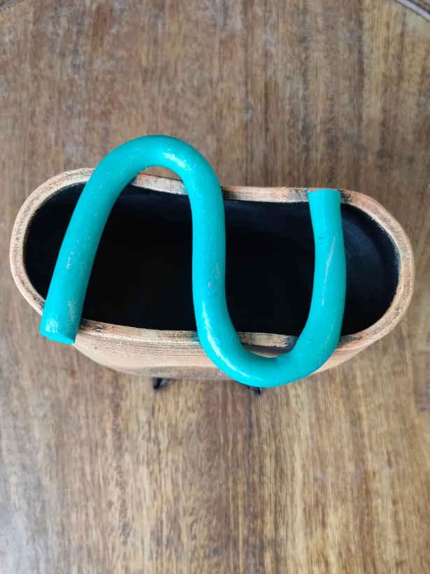 Earthy Brown and Turquoise Handcrafted Modern Art Terracotta Pot