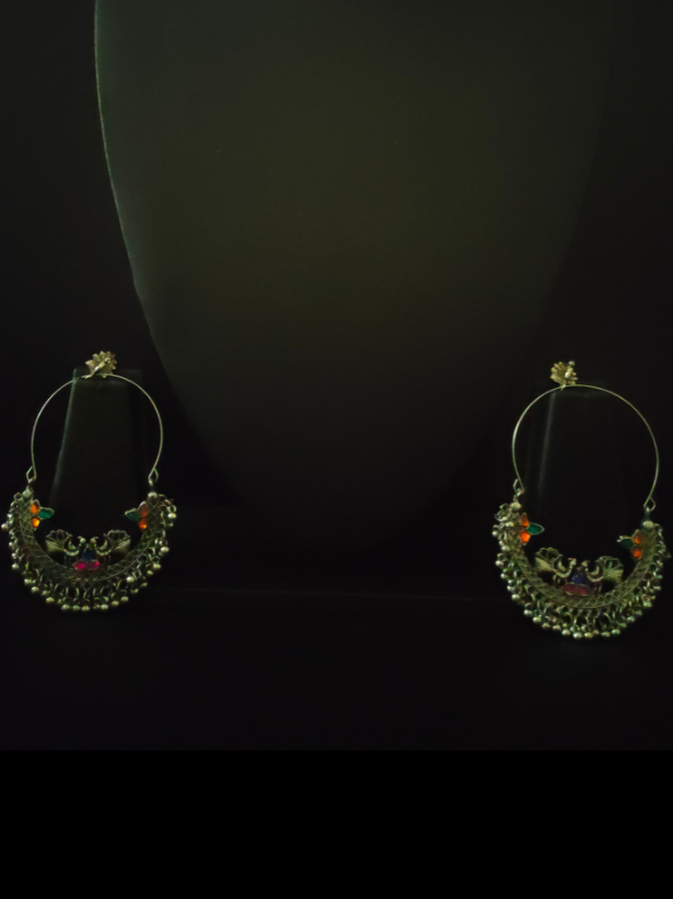 Peacock Detailing Chandbali with Multi-Color Rhinestones