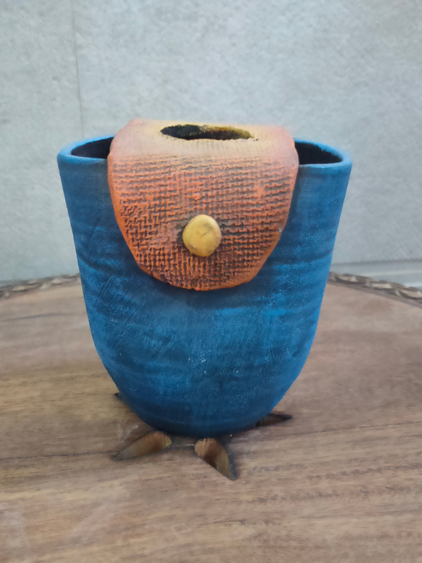 Sky Blue Buttoned Handcrafted Modern Terracotta Clay Pot