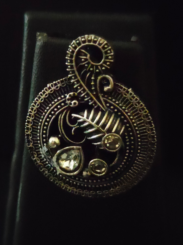 Oxidised Silver Choker Necklace Set with Rhinestones and Peacock Detailing