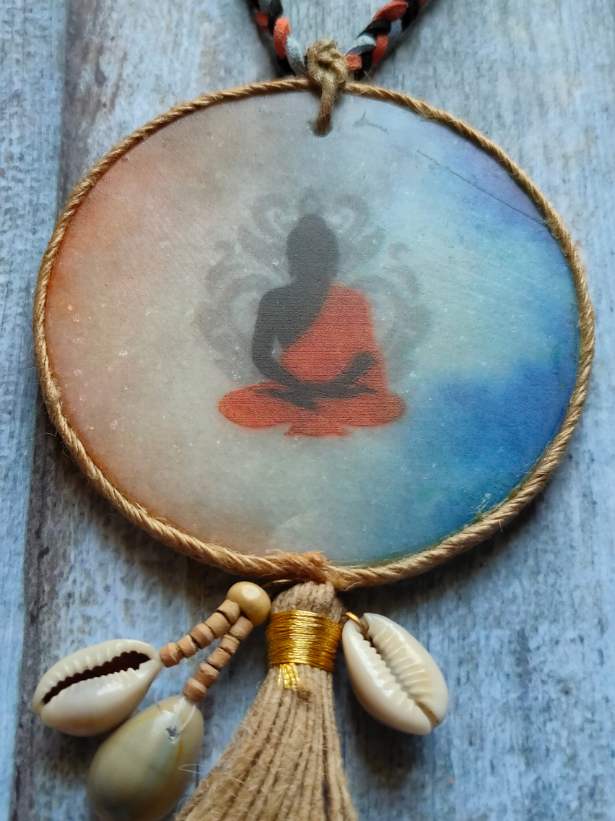 Buddha Printed Pure Marble Necklace Set with Shells and Thread Closure