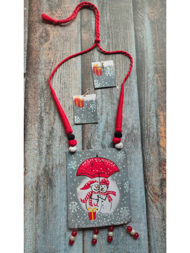 Hand Painted Christmas Necklace Set