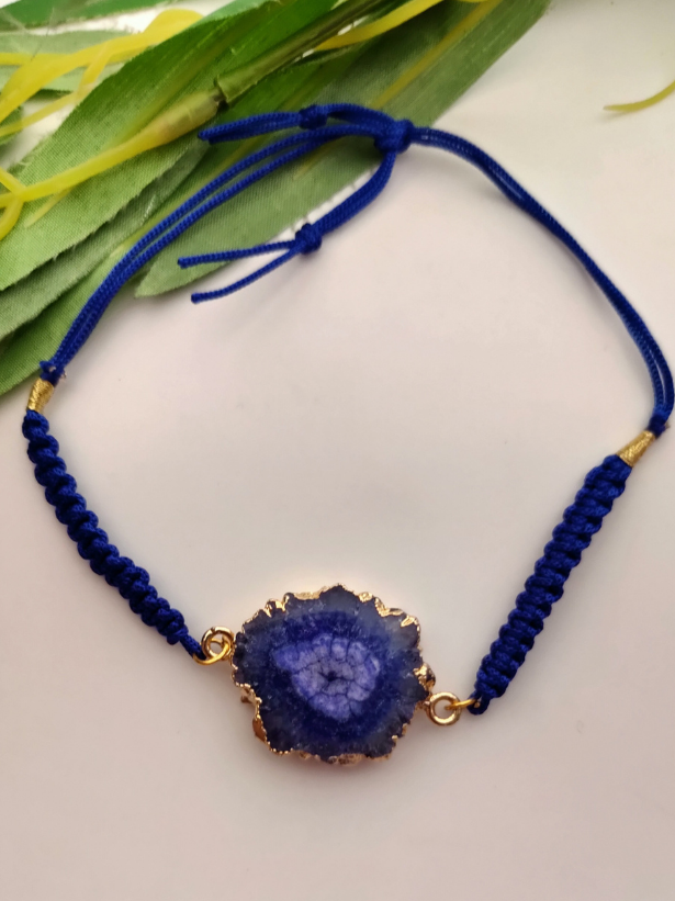 Natural Violet Agate Stone Marble Rakhi with Gold Foil Detailing