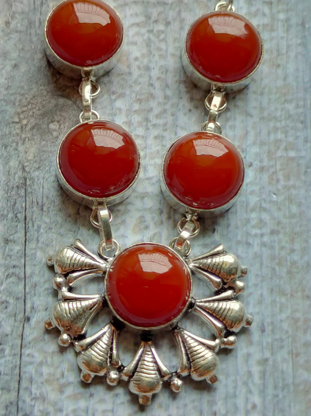 Natural Carnelian Gemstone Silver Plated Necklace 18" To 20"