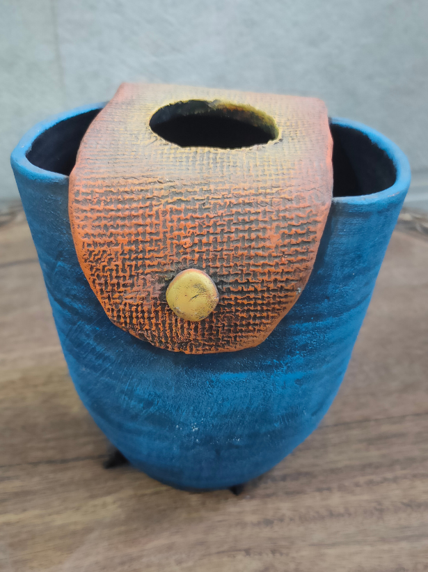 Sky Blue Buttoned Handcrafted Modern Terracotta Clay Pot