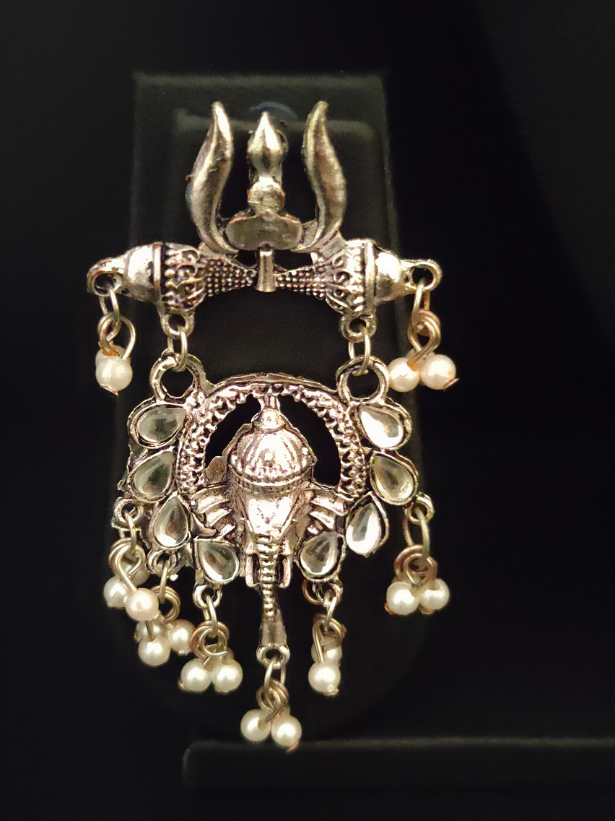 Oxidised Silver Ganesha Choker Necklace Set with Thread Closure